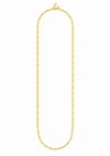 A twisted rope-style gold chain necklace displayed vertically against a solid white background.