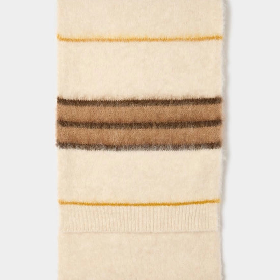 brown and cream stripe scarf on white background