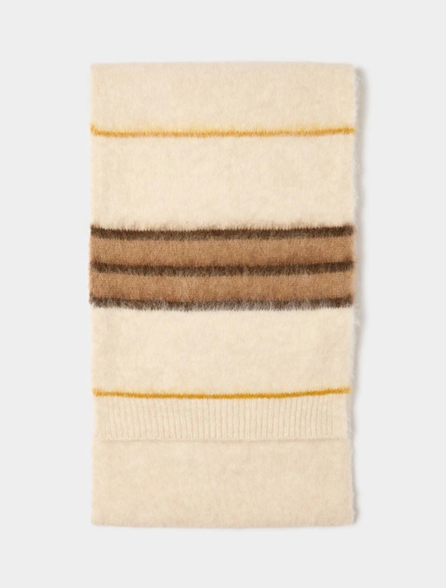 brown and cream stripe scarf on white background