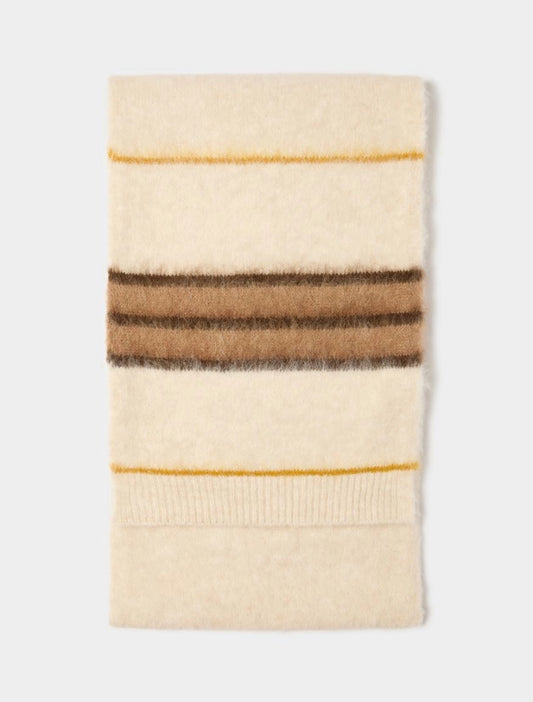 brown and cream stripe scarf on white background