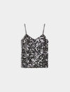 Charcoal sequin camisole on a white background