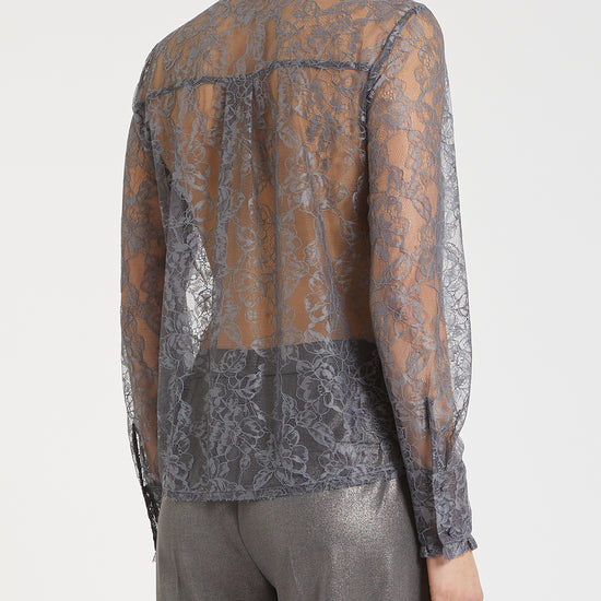 Grey lace sheer shirt rear view