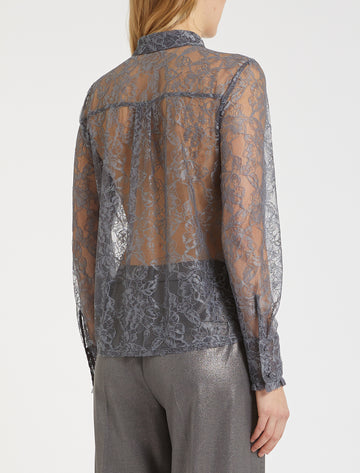 Grey lace sheer shirt rear view