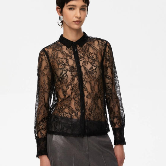 lace sheer black shirt model shot