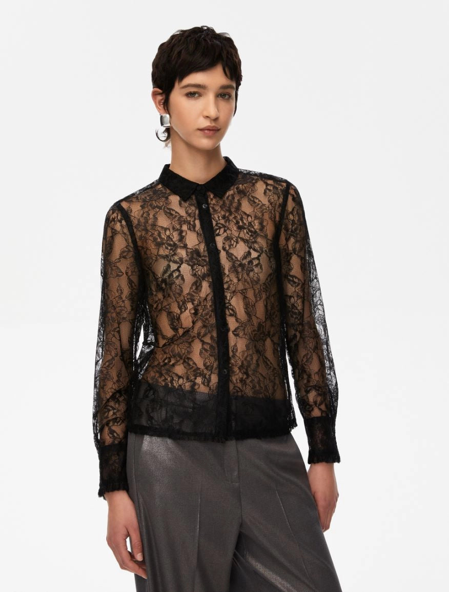 lace sheer black shirt model shot