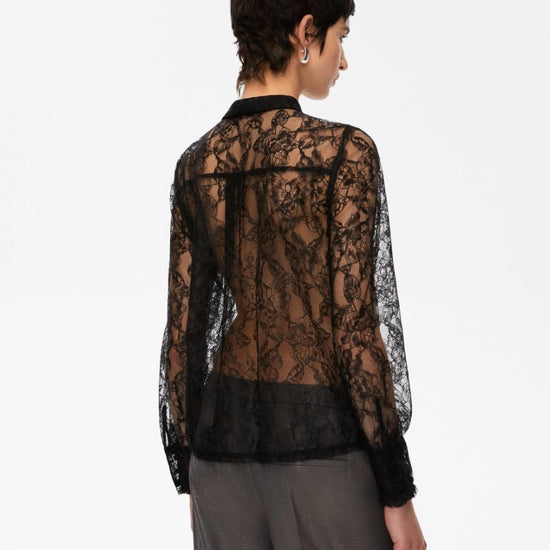 lace sheer black shirt rear view