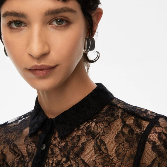 lace sheer black shirt close up