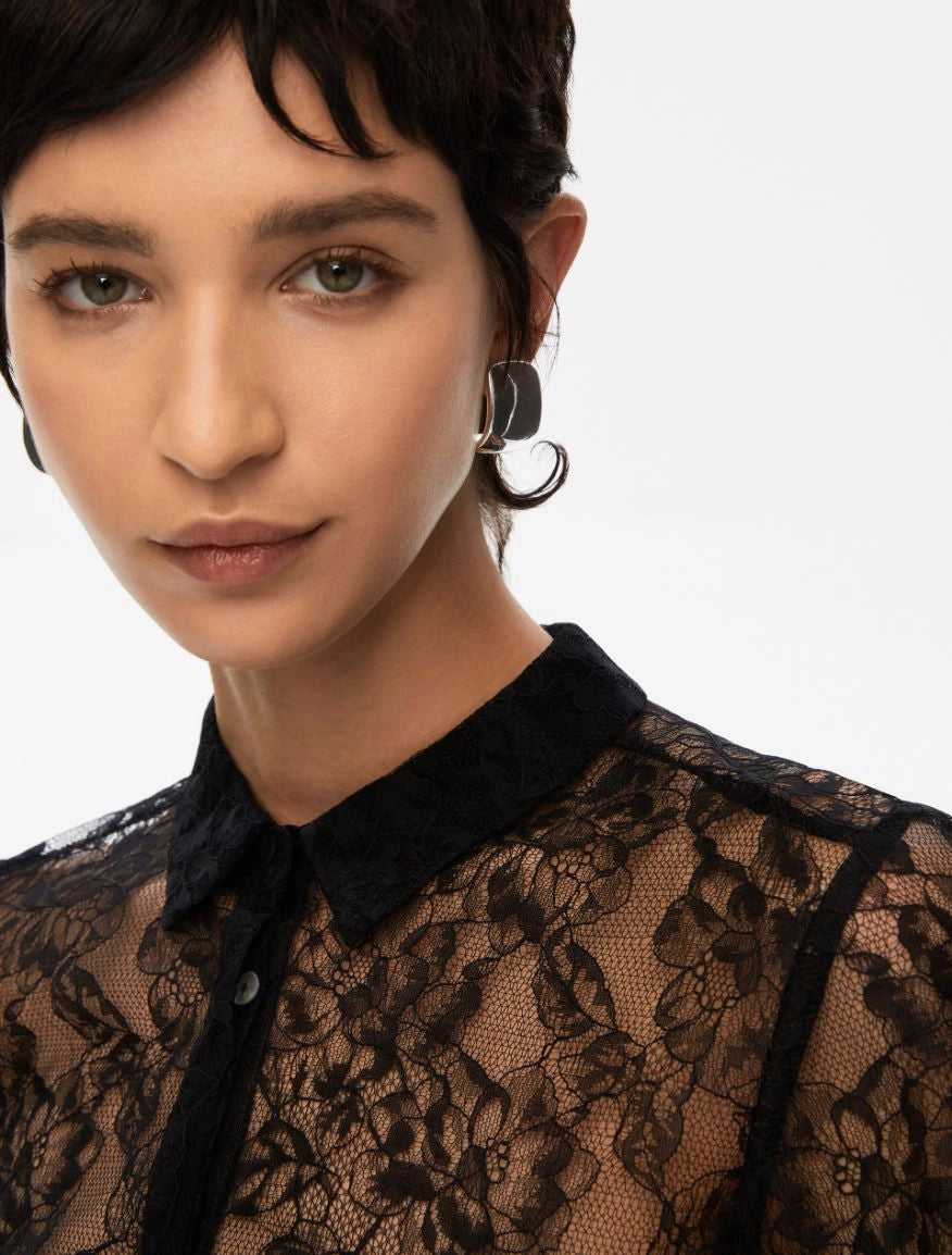 lace sheer black shirt close up