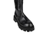 below the knee black leather boots with side zip and chunky sole  close up of toe