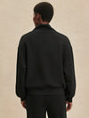 Quarter zip and slightly cropped black sweat top with shawl collar and V neckline from varley rear view