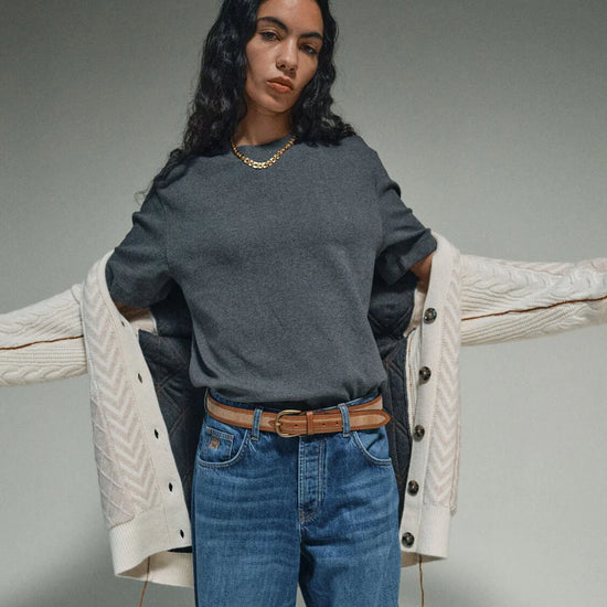 short sleeve grey melange tshirt from heyanno model shot