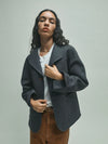 dark grey melange jacket with 2 front pockets and 2 button closure from heyanno model shot