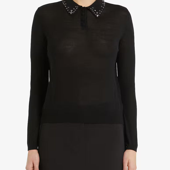 black long sleeve top with rhinestone collar