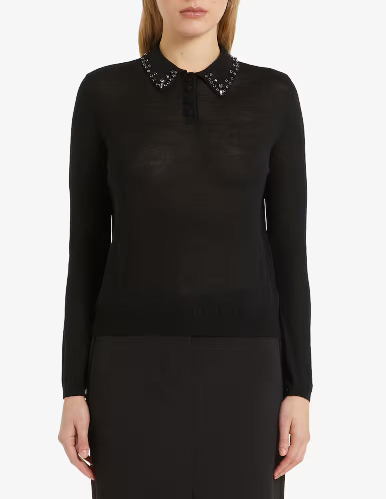 black long sleeve top with rhinestone collar