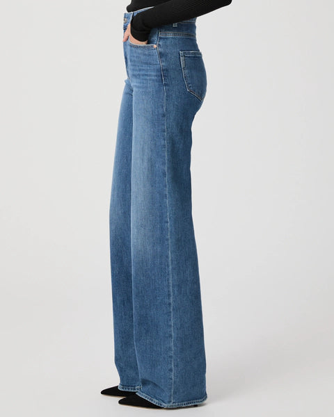 blue wide leg jeans side view