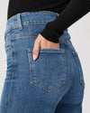 blue wide leg jeans rear view