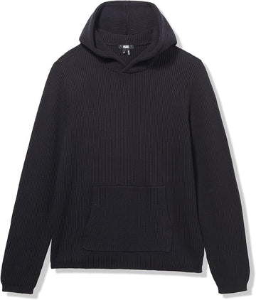 dark navy ribbed hoodie with kangaroo front pocket