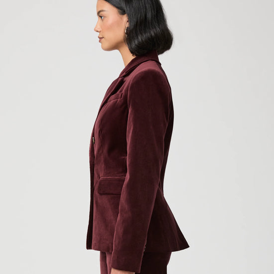 Side view of velvet blazer