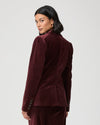 Rear view of oxblood velvet blazer
