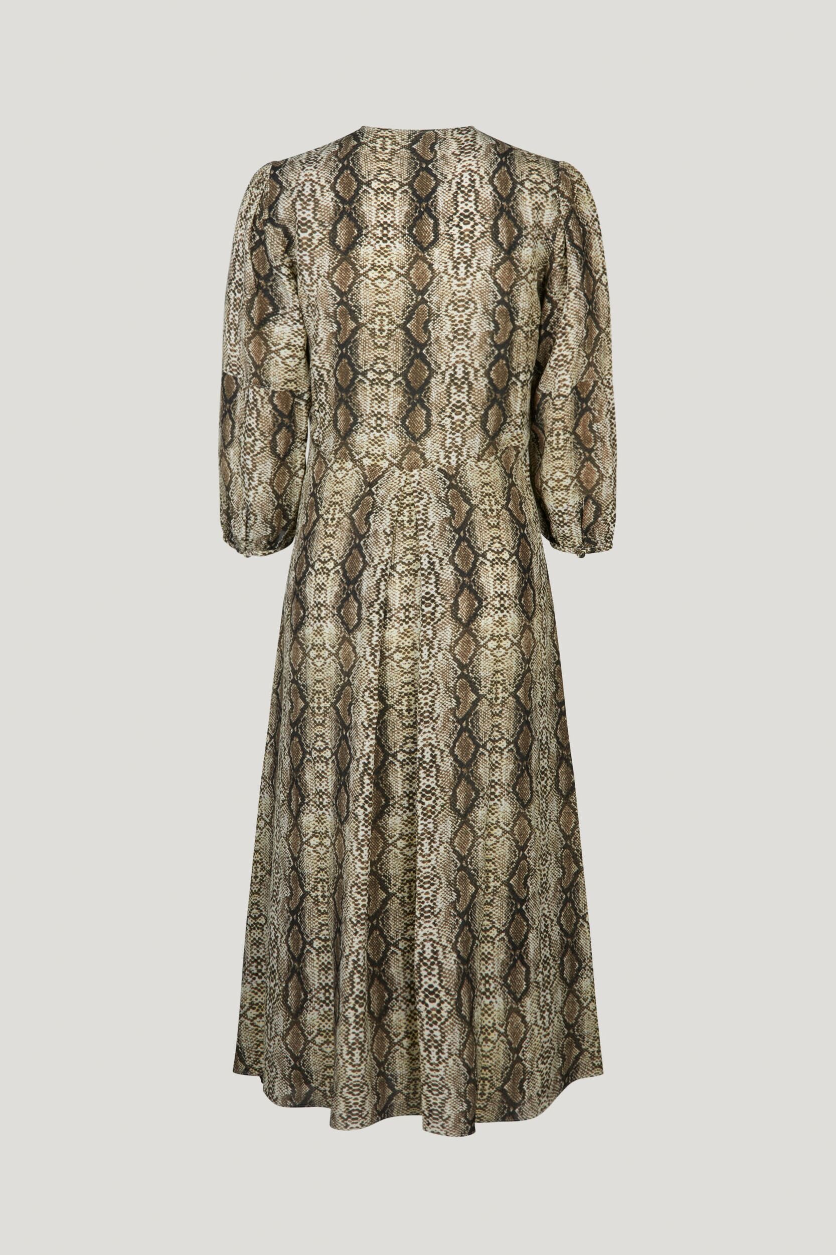 Snake print midi dress with crew neckline and bracelet length sleeves