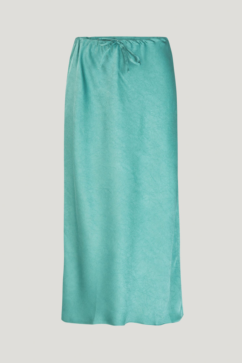 Aqua blue midi slip skirt with drawstring waist