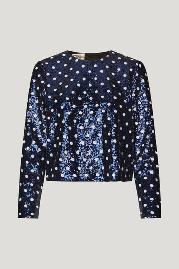 Jiza Top Blue Dotted Sequins