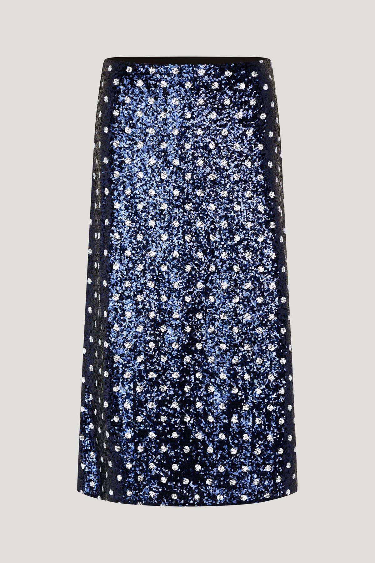 Navy and white spotted sequin midi straight skirt