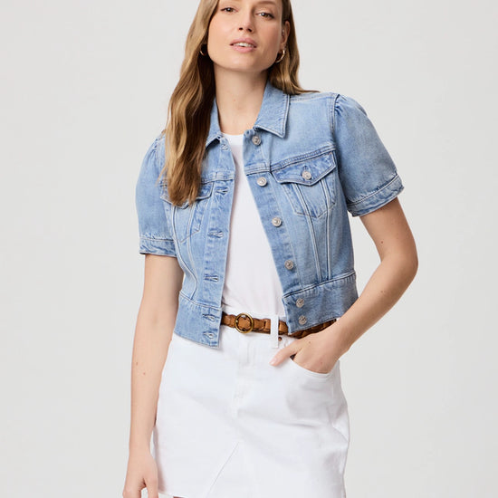 short sleeve pale wash denim jacket