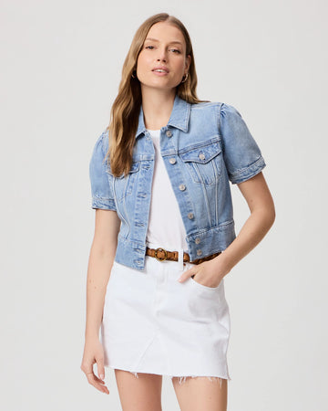 short sleeve pale wash denim jacket