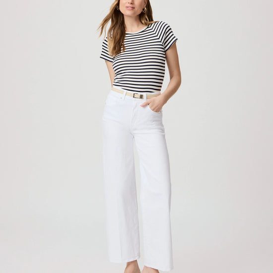 Straight cut white jeans with a high rise