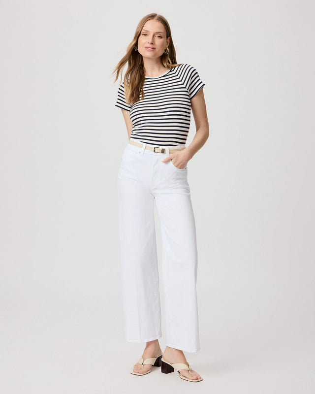 Straight cut white jeans with a high rise