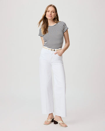 Straight cut white jeans with a high rise