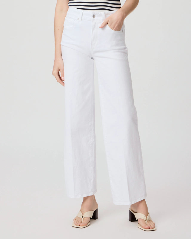 Straight cut white jeans with a high rise