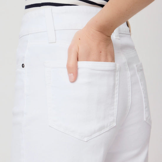 Straight cut white jeans with a high rise