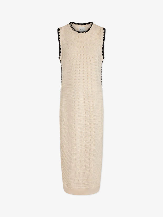 Knitted mid length sleeveless dress with contrast stitch detailing 
