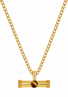 A gold-tone chain necklace with a horizontal bar pendant featuring a central round amber-brown bead, displayed on a clean white background.