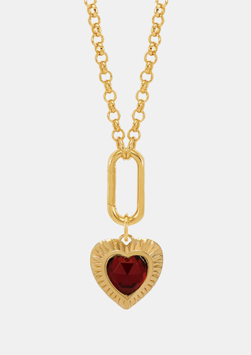 Personalised Electric Love Garnet Hardware Heart Necklace Gold