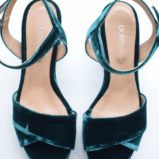 Deep green velvet platform sandals