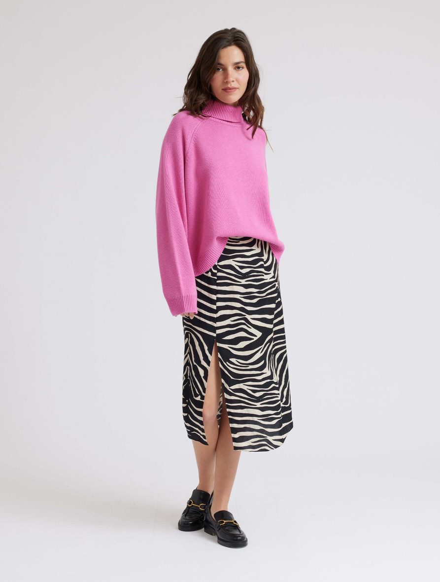 Midi length zebra print skirt with side split