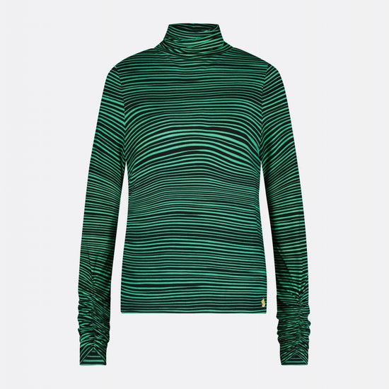 Black and green striped jersey roll neck with long sleeves