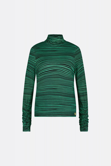 Black and green striped jersey roll neck with long sleeves