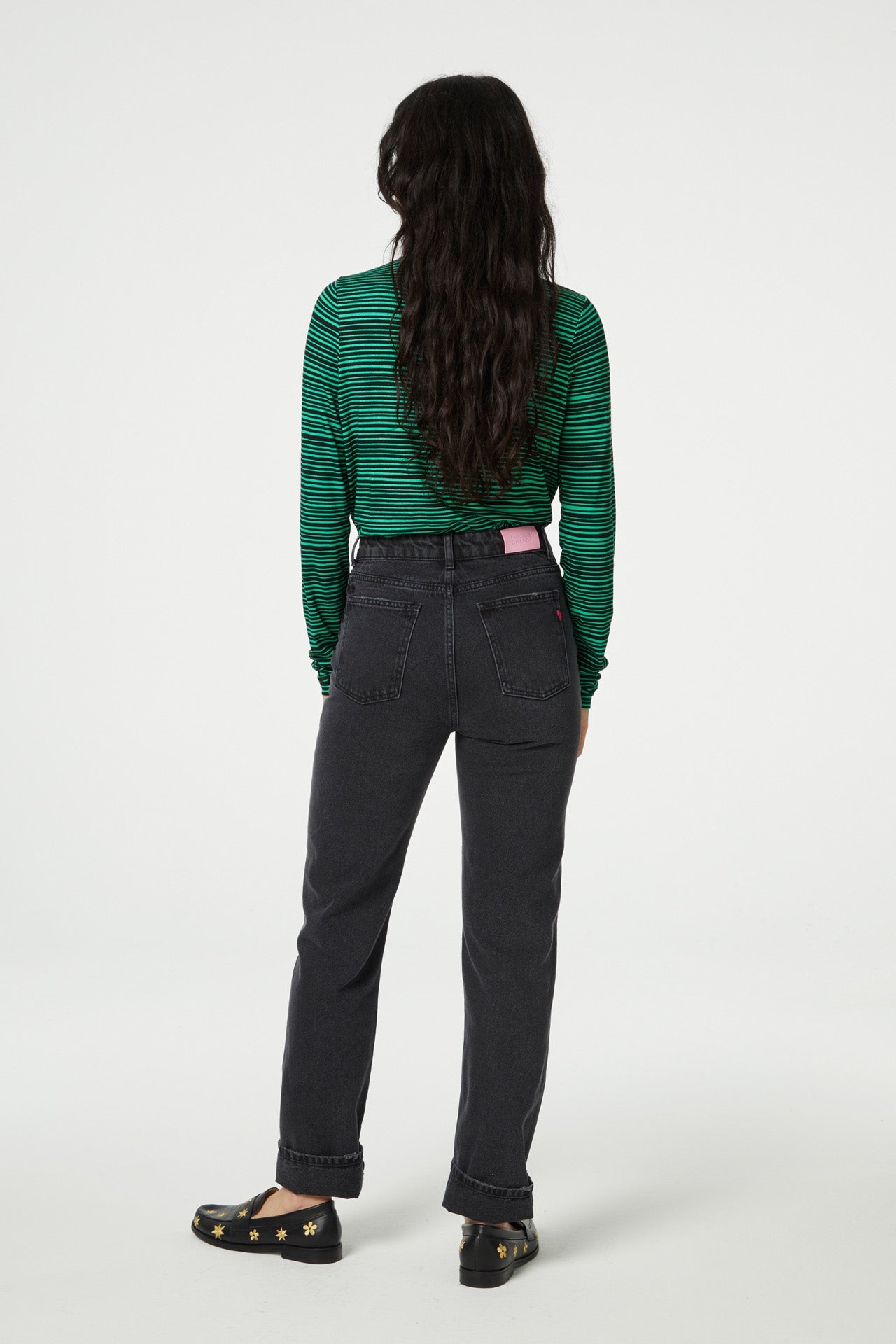 Black and green striped jersey roll neck with long sleeves