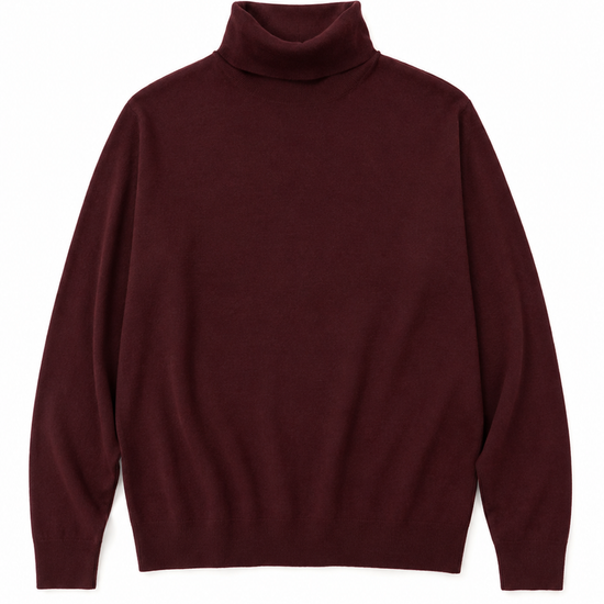 Maroon turtleneck sweater on a white background