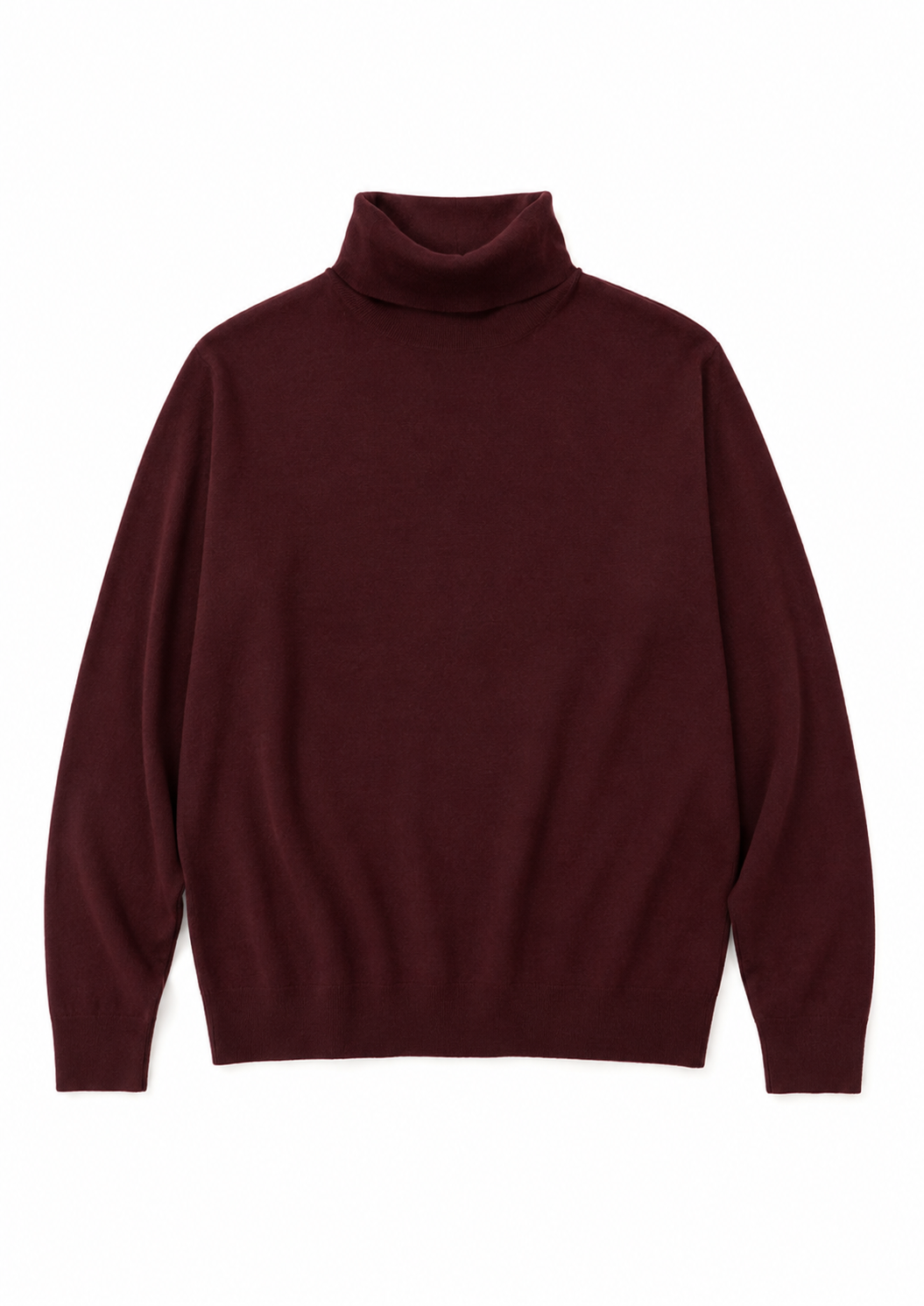 Maroon turtleneck sweater on a white background