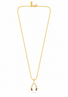 wishbone pendant with tigers eye and cz on a gold chain