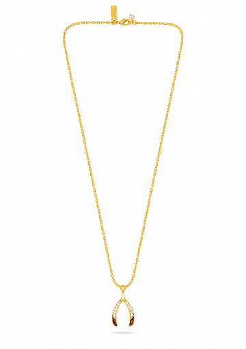 wishbone pendant with tigers eye and cz on a gold chain