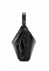 A black leather slouchy hobo handbag with gold-tone hardware and a single shoulder strap, photographed against a plain white background.