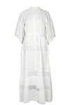 White dress with lace details on a white background