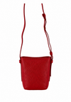 A vibrant red pebbled leather crossbody bag with a matching adjustable shoulder strap, shown against a plain white background.