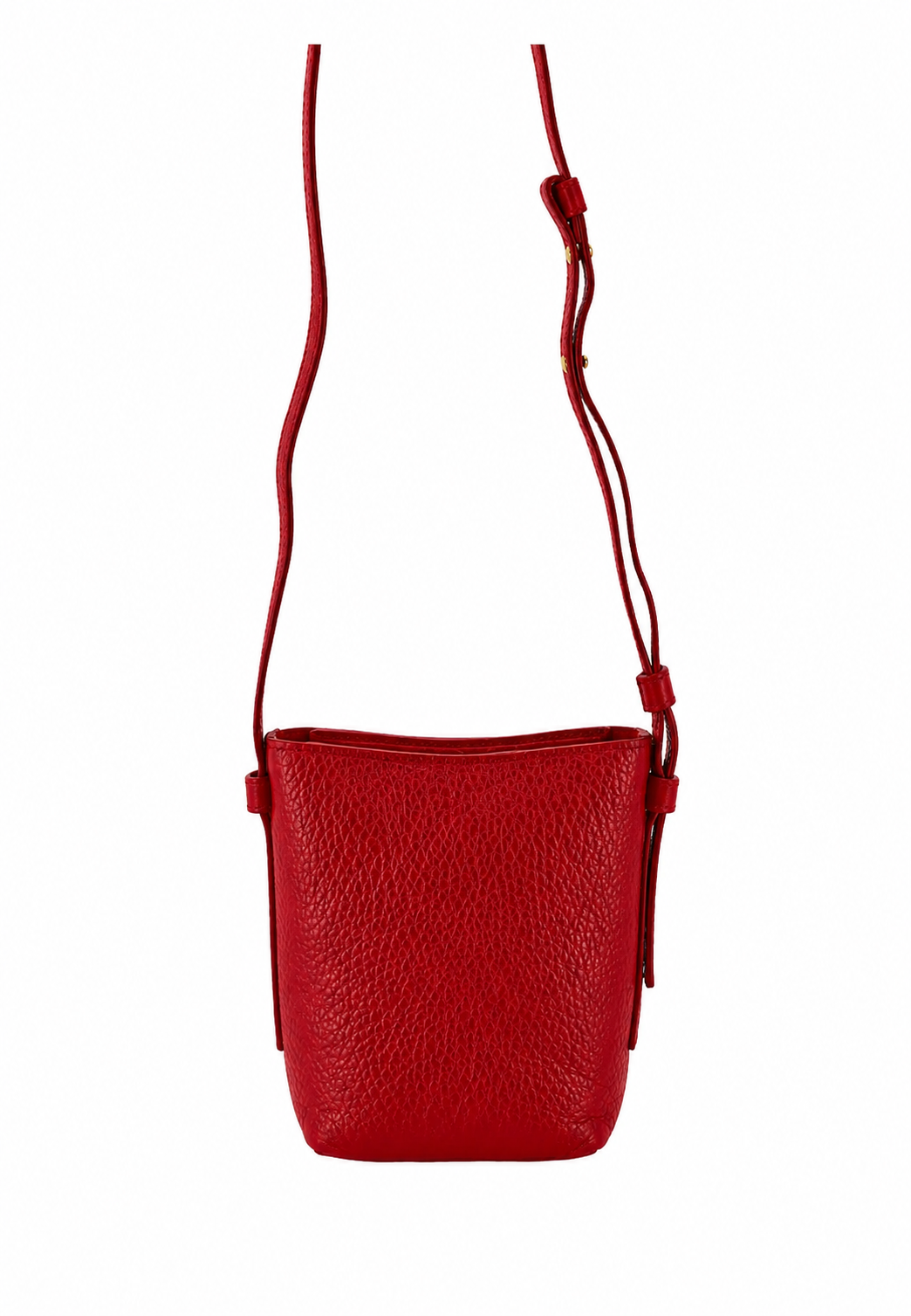 A vibrant red pebbled leather crossbody bag with a matching adjustable shoulder strap, shown against a plain white background.